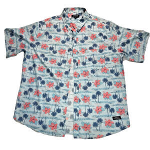 Simply Southern Tropical Print‎ Men's Short Sleeve Button Front Shirt, Large